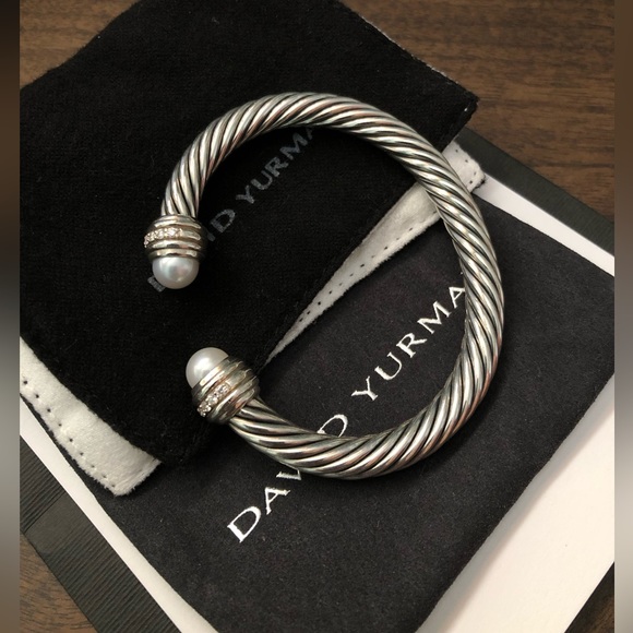 David Yurman Cable Classics Bracelet Sterling Silver, Pearls, Pavé Diamonds - Picture 3 of 9